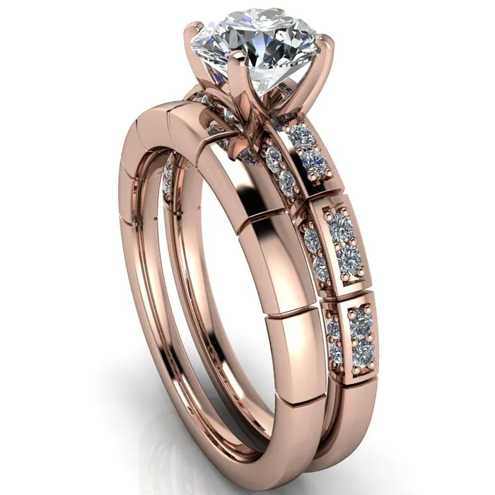 Fire Brilliance Rings Avery Round Center Stone 4 Prong Designer Shank Ring