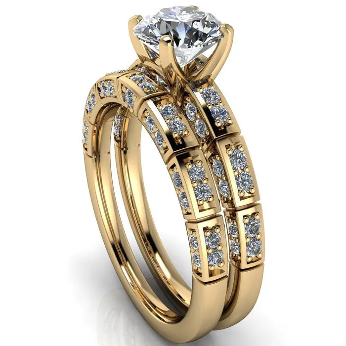 Fire Brilliance Rings Avery Round Center Stone 4 Prong Designer Shank Ring