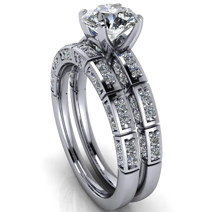 Fire Brilliance Rings Avery Round Center Stone 4 Prong Designer Shank Ring