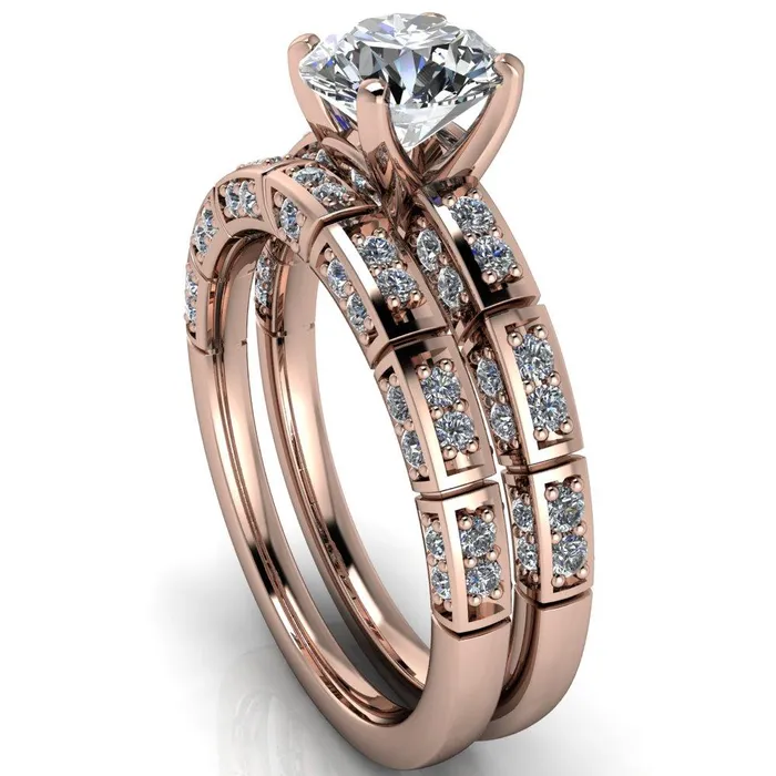 Fire Brilliance Rings Avery Round Center Stone 4 Prong Designer Shank Ring