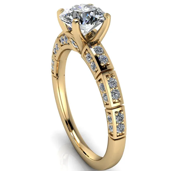 Fire Brilliance Rings Avery Round Center Stone 4 Prong Designer Shank Ring