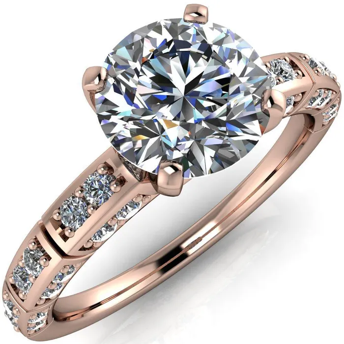 Fire Brilliance Rings Avery Round Center Stone 4 Prong Designer Shank Ring