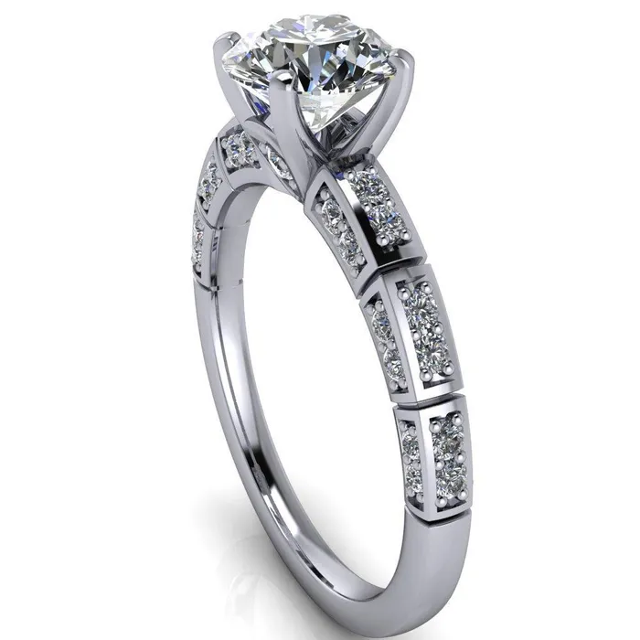 Fire Brilliance Rings Avery Round Center Stone 4 Prong Designer Shank Ring