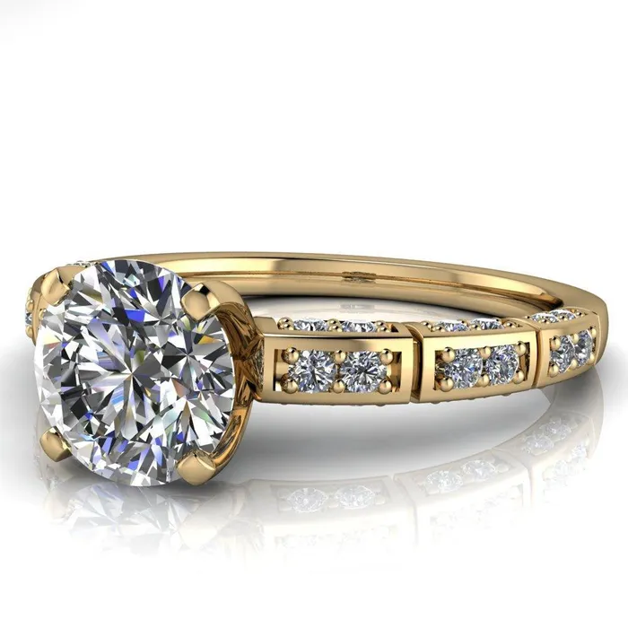 Fire Brilliance Rings Avery Round Center Stone 4 Prong Designer Shank Ring