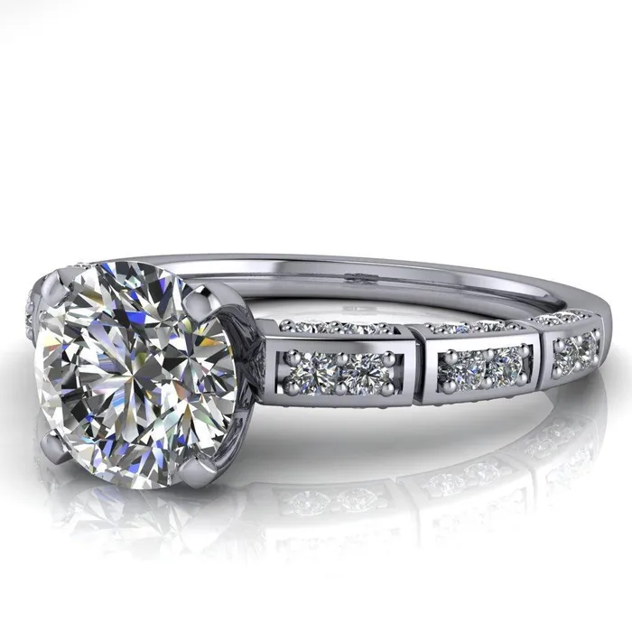 Fire Brilliance Rings Avery Round Center Stone 4 Prong Designer Shank Ring