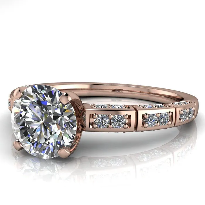 Fire Brilliance Rings Avery Round Center Stone 4 Prong Designer Shank Ring