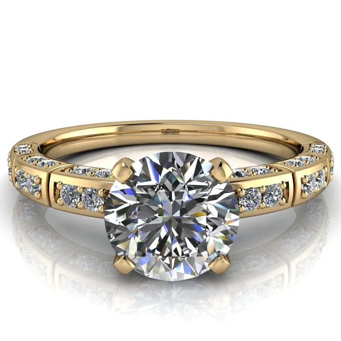 Fire Brilliance Rings Avery Round Center Stone 4 Prong Designer Shank Ring