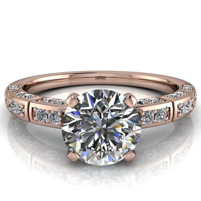 Fire Brilliance Rings Avery Round Center Stone 4 Prong Designer Shank Ring
