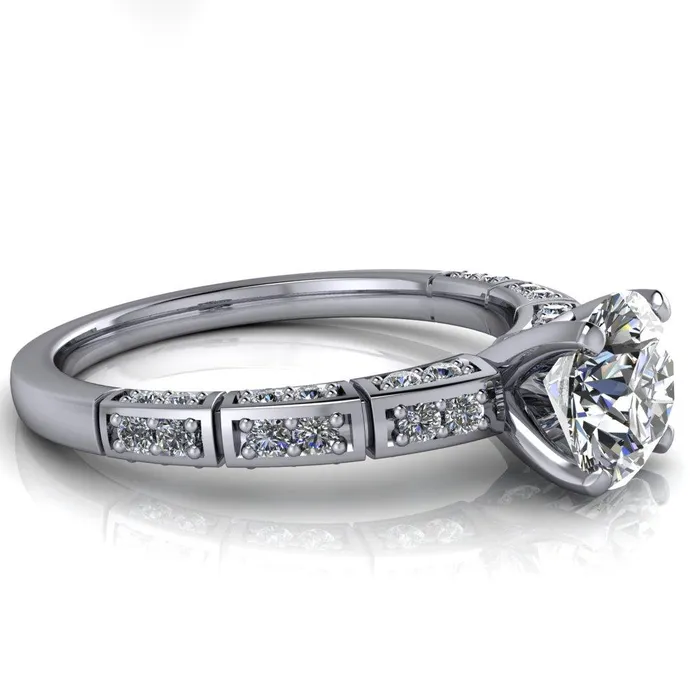 Fire Brilliance Rings Avery Round Center Stone 4 Prong Designer Shank Ring