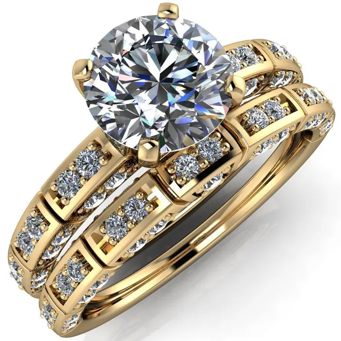 Fire Brilliance Rings Avery Round Center Stone 4 Prong Designer Shank Ring