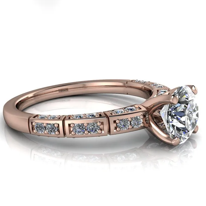 Fire Brilliance Rings Avery Round Center Stone 4 Prong Designer Shank Ring