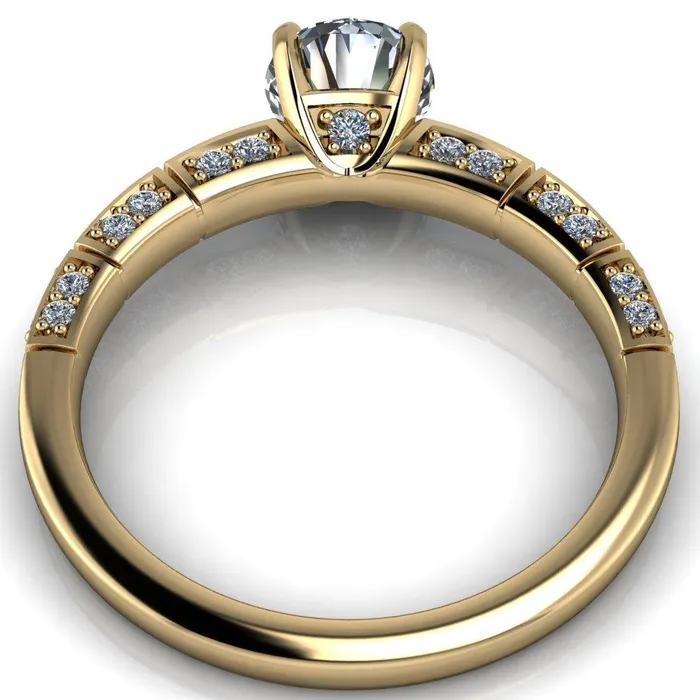 Fire Brilliance Rings Avery Round Center Stone 4 Prong Designer Shank Ring
