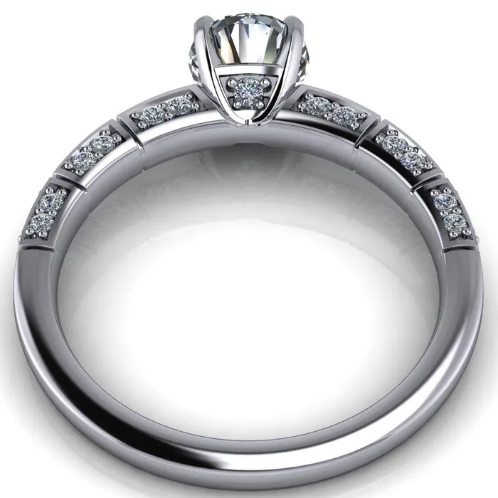 Fire Brilliance Rings Avery Round Center Stone 4 Prong Designer Shank Ring