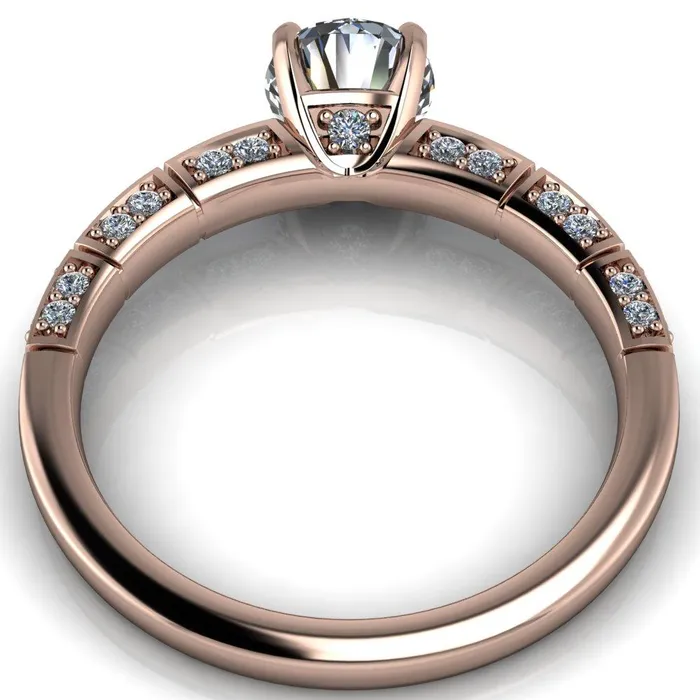 Fire Brilliance Rings Avery Round Center Stone 4 Prong Designer Shank Ring