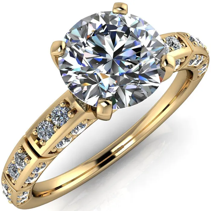 Fire Brilliance Rings Avery Round Center Stone 4 Prong Designer Shank Ring