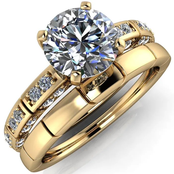 Fire Brilliance Rings Avery Round Center Stone 4 Prong Designer Shank Ring
