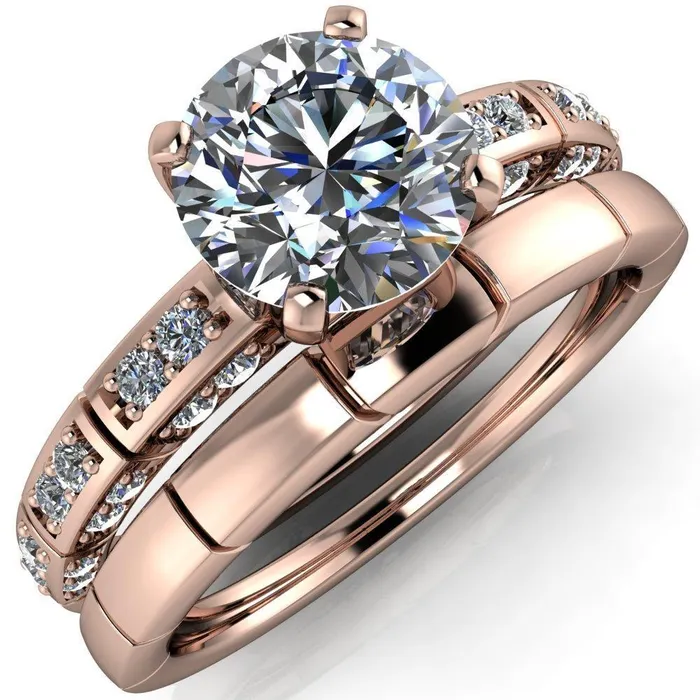 Fire Brilliance Rings Avery Round Center Stone 4 Prong Designer Shank Ring