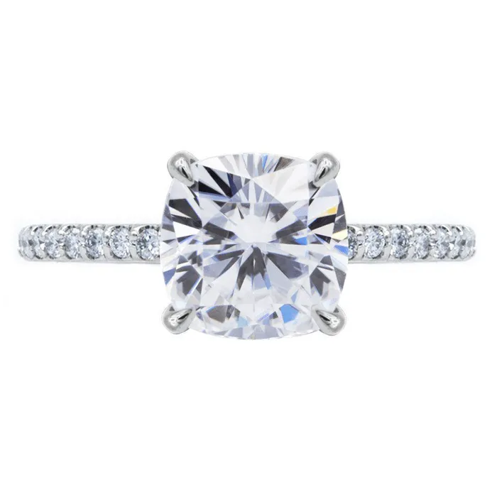 Fire Brilliance Rings Cushion Moissanite 4 Claw Prongs Diamond Accent Ice Solitaire Ring Fire Brilliance Rings Cushion Moissanite 4 Claw Prongs Diamond Accent Ice Solitaire Ring