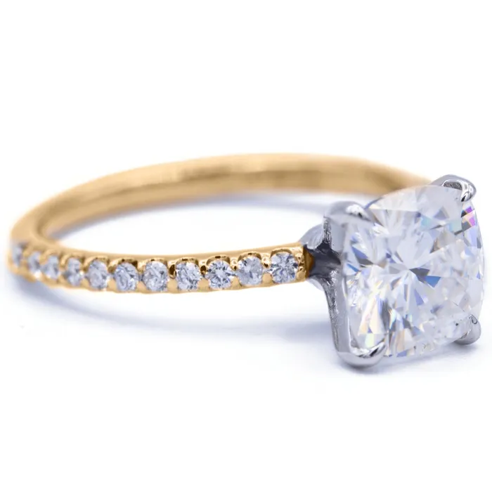 Fire Brilliance Rings Cushion Moissanite 4 Claw Prongs Diamond Accent Ice Solitaire Ring