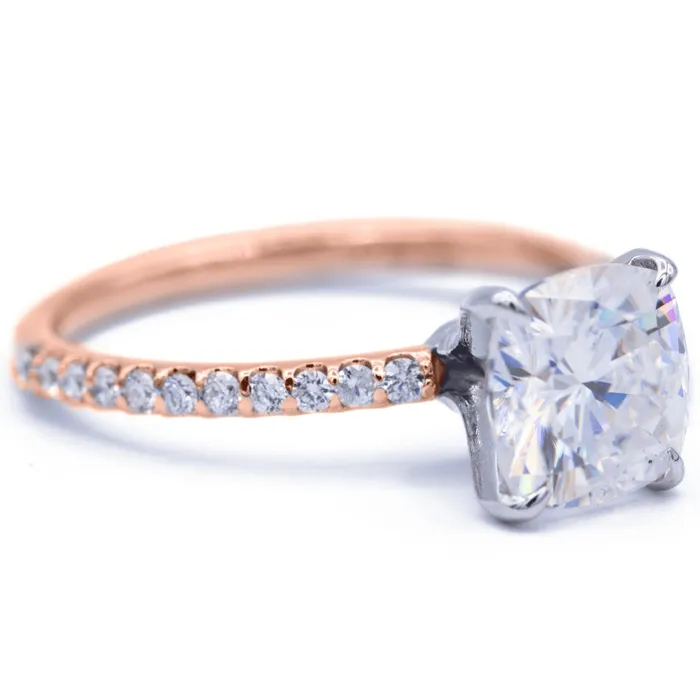 Fire Brilliance Rings Cushion Moissanite 4 Claw Prongs Diamond Accent Ice Solitaire Ring