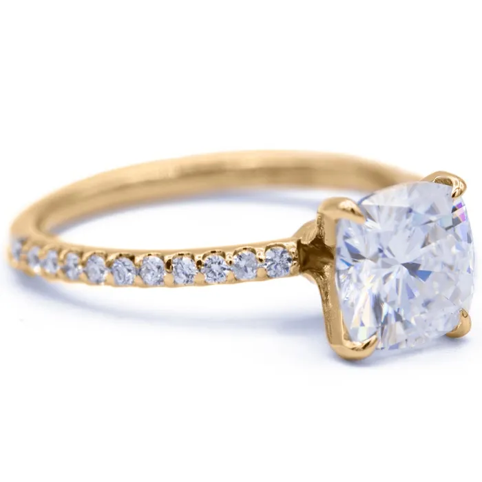 Fire Brilliance Rings Cushion Moissanite 4 Claw Prongs Diamond Accent Ice Solitaire Ring