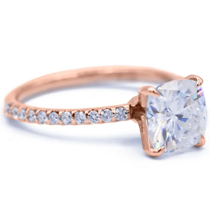 Fire Brilliance Rings Cushion Moissanite 4 Claw Prongs Diamond Accent Ice Solitaire Ring