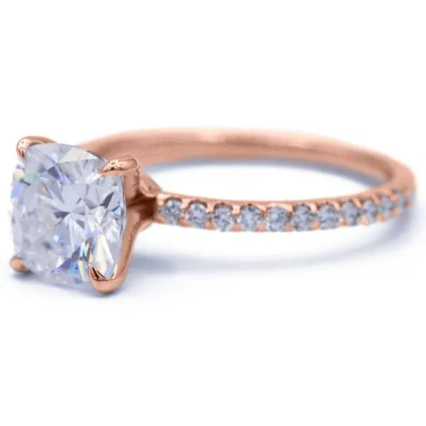 Fire Brilliance Rings Cushion Moissanite 4 Claw Prongs Diamond Accent Ice Solitaire Ring