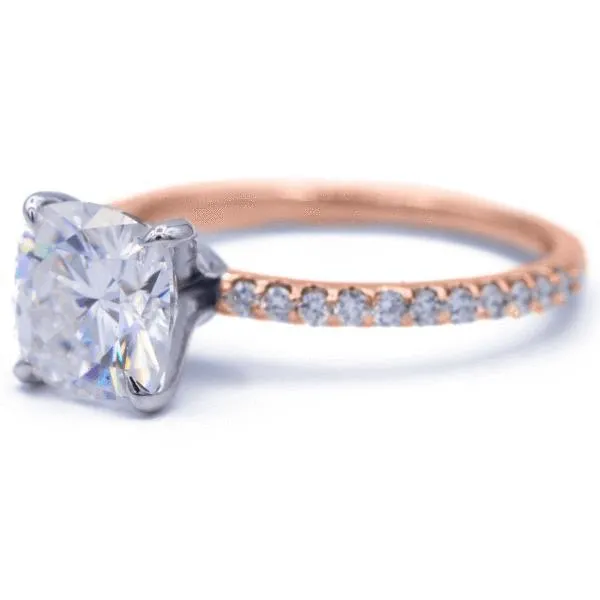 Fire Brilliance Rings Cushion Moissanite 4 Claw Prongs Diamond Accent Ice Solitaire Ring
