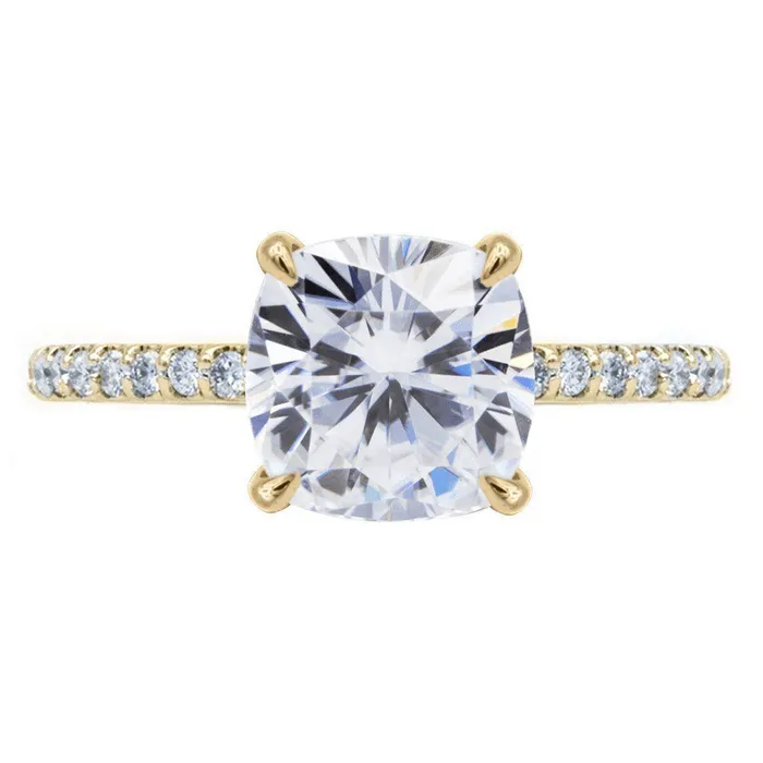 Fire Brilliance Rings Cushion Moissanite 4 Claw Prongs Diamond Accent Ice Solitaire Ring
