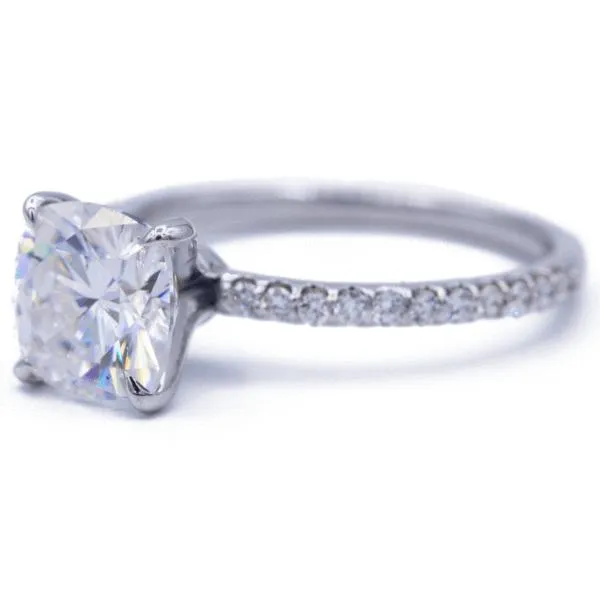 Fire Brilliance Rings Cushion Moissanite 4 Claw Prongs Diamond Accent Ice Solitaire Ring