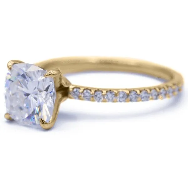 Fire Brilliance Rings Cushion Moissanite 4 Claw Prongs Diamond Accent Ice Solitaire Ring