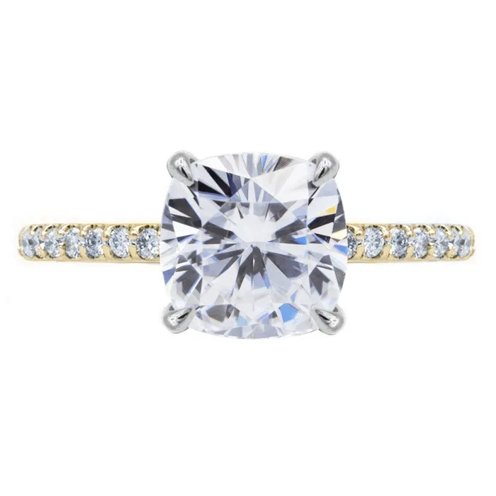 Fire Brilliance Rings Cushion Moissanite 4 Claw Prongs Diamond Accent Ice Solitaire Ring