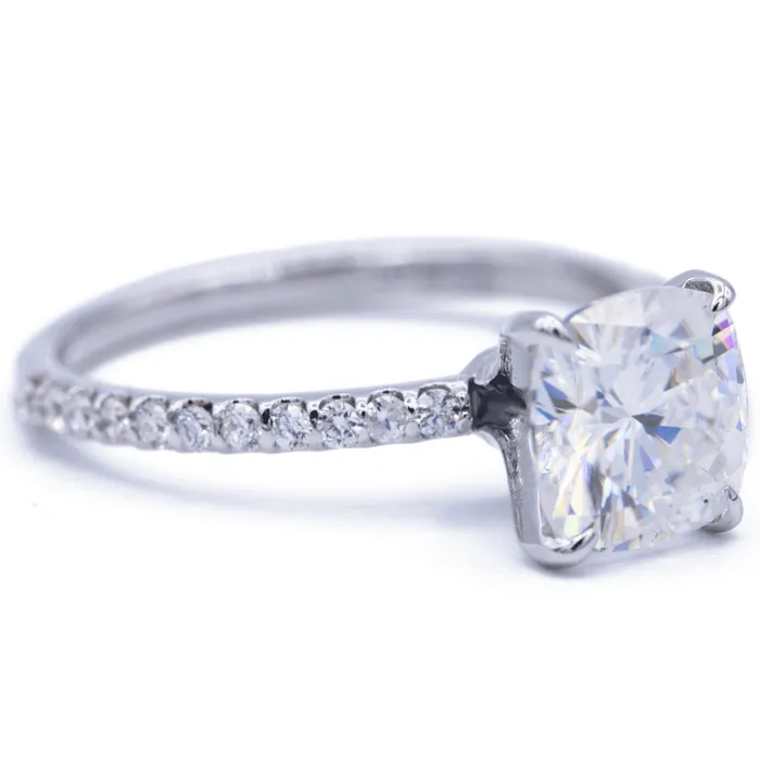 Fire Brilliance Rings Cushion Moissanite 4 Claw Prongs Diamond Accent Ice Solitaire Ring