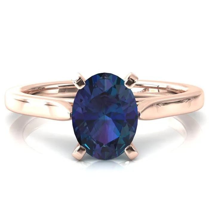 Fire Brilliance Rings Darci Oval Alexandrite 4 Prong Cathedral Solitaire Engagement Ring