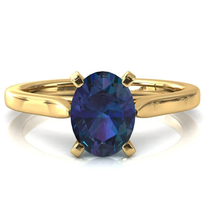 Fire Brilliance Rings Darci Oval Alexandrite 4 Prong Cathedral Solitaire Engagement Ring