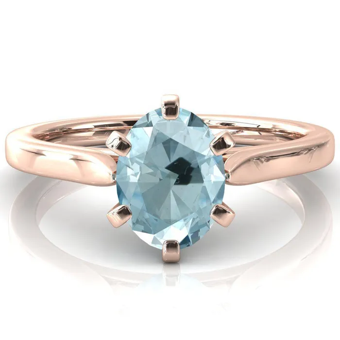 Fire Brilliance Rings Darci Oval Aqua Blue Spinel 6 Prong Cathedral Solitaire Engagement Ring