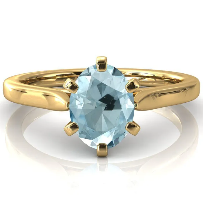 Fire Brilliance Rings Darci Oval Aqua Blue Spinel 6 Prong Cathedral Solitaire Engagement Ring