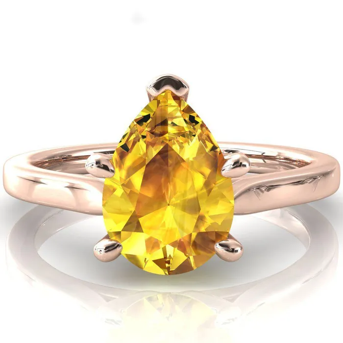 Fire Brilliance Rings Darci Pear Yellow Sapphire 5 Prong Cathedral Solitaire Engagement Ring