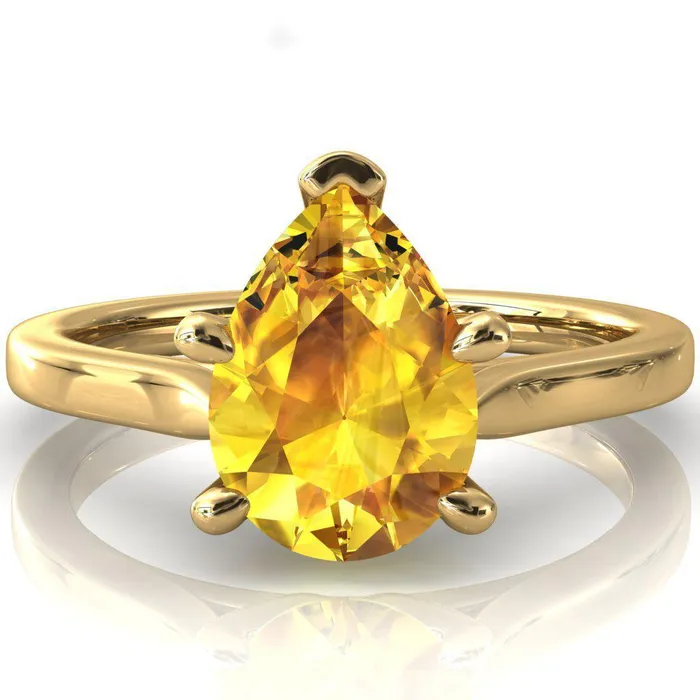 Fire Brilliance Rings Darci Pear Yellow Sapphire 5 Prong Cathedral Solitaire Engagement Ring