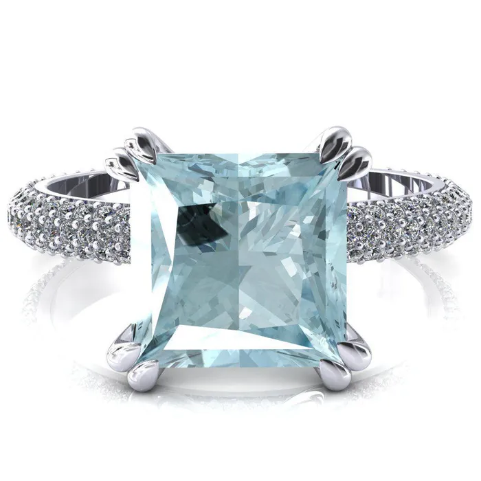 Fire Brilliance Rings Elley Princess Aqua Blue Spinel 4 Claw Prong Diamond Accent Engagement Ring Fire Brilliance Rings Elley Princess Aqua Blue Spinel 4 Claw Prong Diamond Accent Engagement Ring