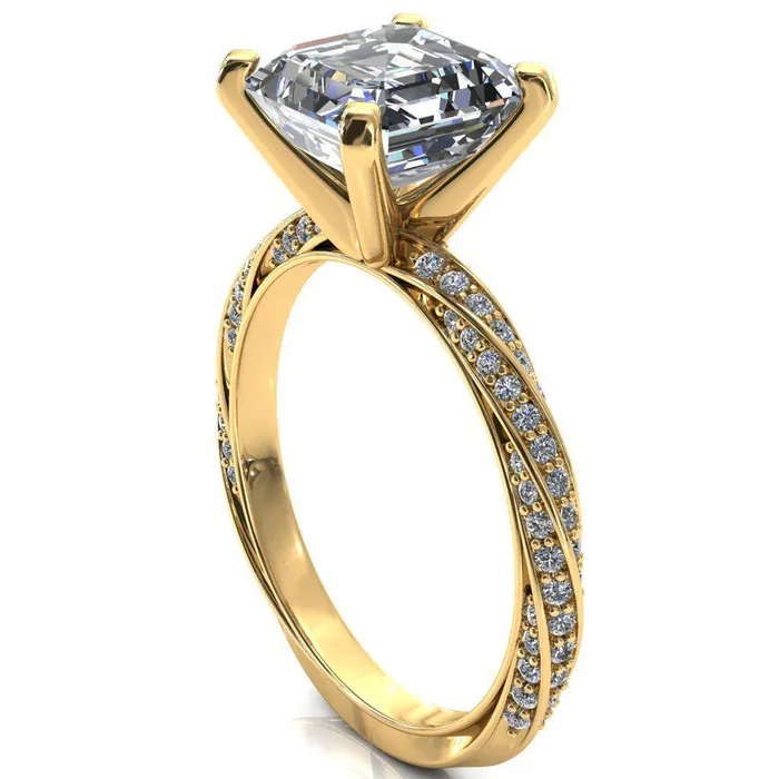Fire Brilliance Rings Elysia Asscher Moissanite 4 Prong 34 Eternity Diamond Accent Ring