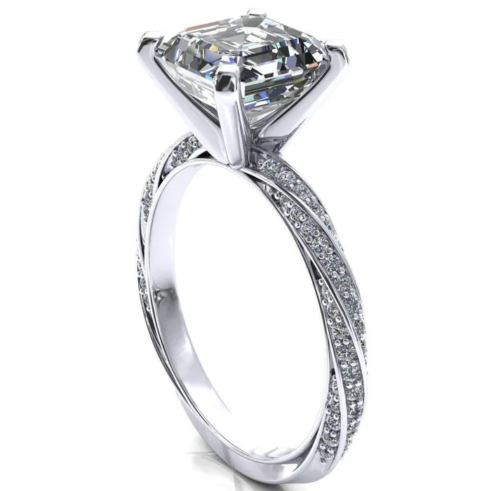 Fire Brilliance Rings Elysia Asscher Moissanite 4 Prong 34 Eternity Diamond Accent Ring