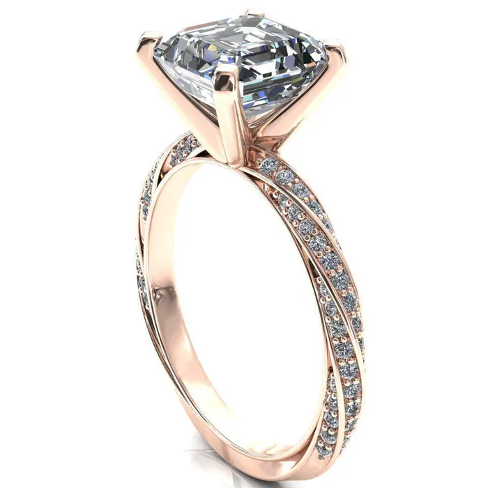 Fire Brilliance Rings Elysia Asscher Moissanite 4 Prong 34 Eternity Diamond Accent Ring