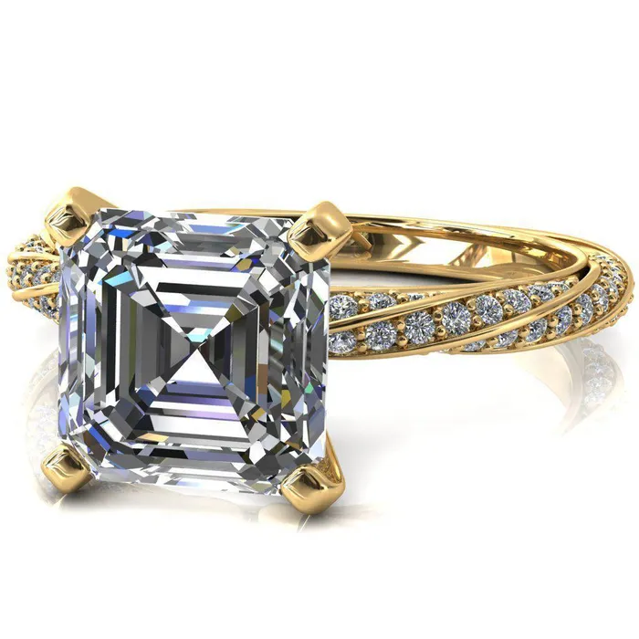 Fire Brilliance Rings Elysia Asscher Moissanite 4 Prong 34 Eternity Diamond Accent Ring