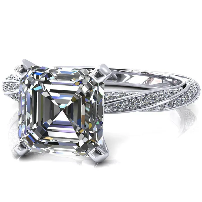Fire Brilliance Rings Elysia Asscher Moissanite 4 Prong 34 Eternity Diamond Accent Ring