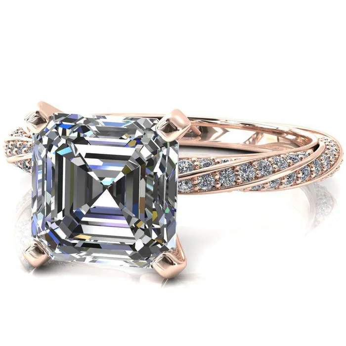 Fire Brilliance Rings Elysia Asscher Moissanite 4 Prong 34 Eternity Diamond Accent Ring