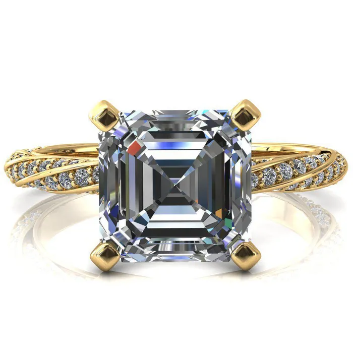 Fire Brilliance Rings Elysia Asscher Moissanite 4 Prong 34 Eternity Diamond Accent Ring