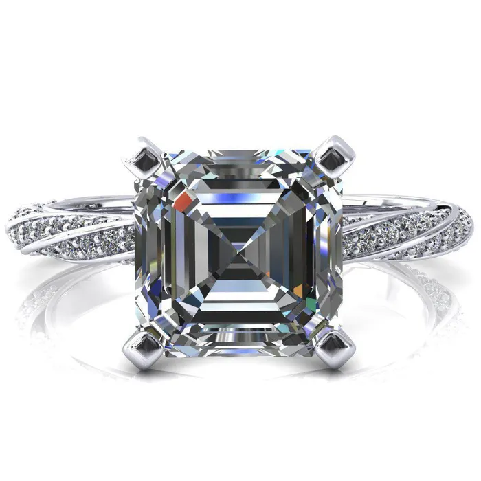 Fire Brilliance Rings Elysia Asscher Moissanite 4 Prong 34 Eternity Diamond Accent Ring