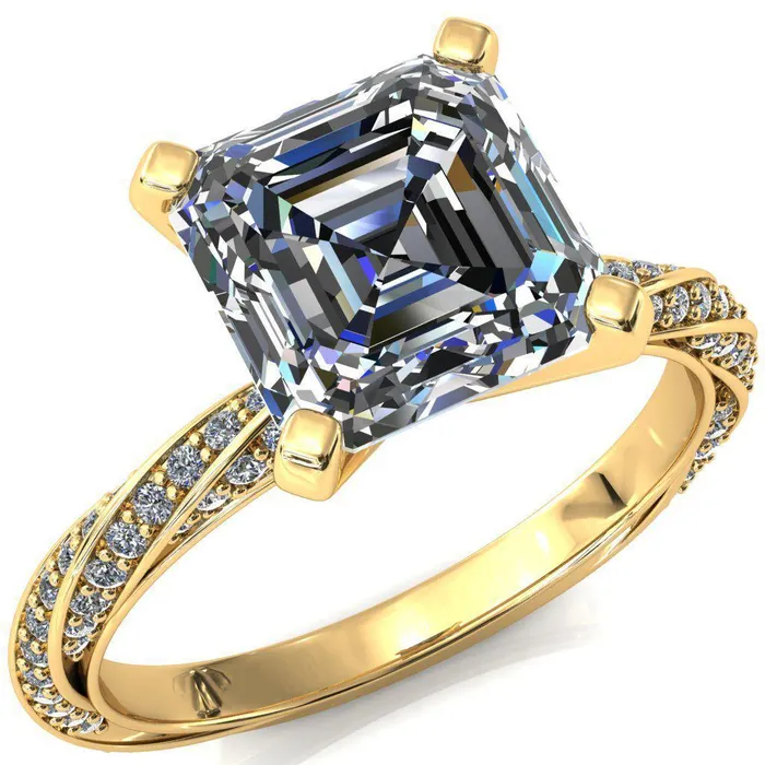 Fire Brilliance Rings Elysia Asscher Moissanite 4 Prong 34 Eternity Diamond Accent Ring