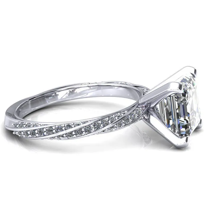 Fire Brilliance Rings Elysia Asscher Moissanite 4 Prong 34 Eternity Diamond Accent Ring